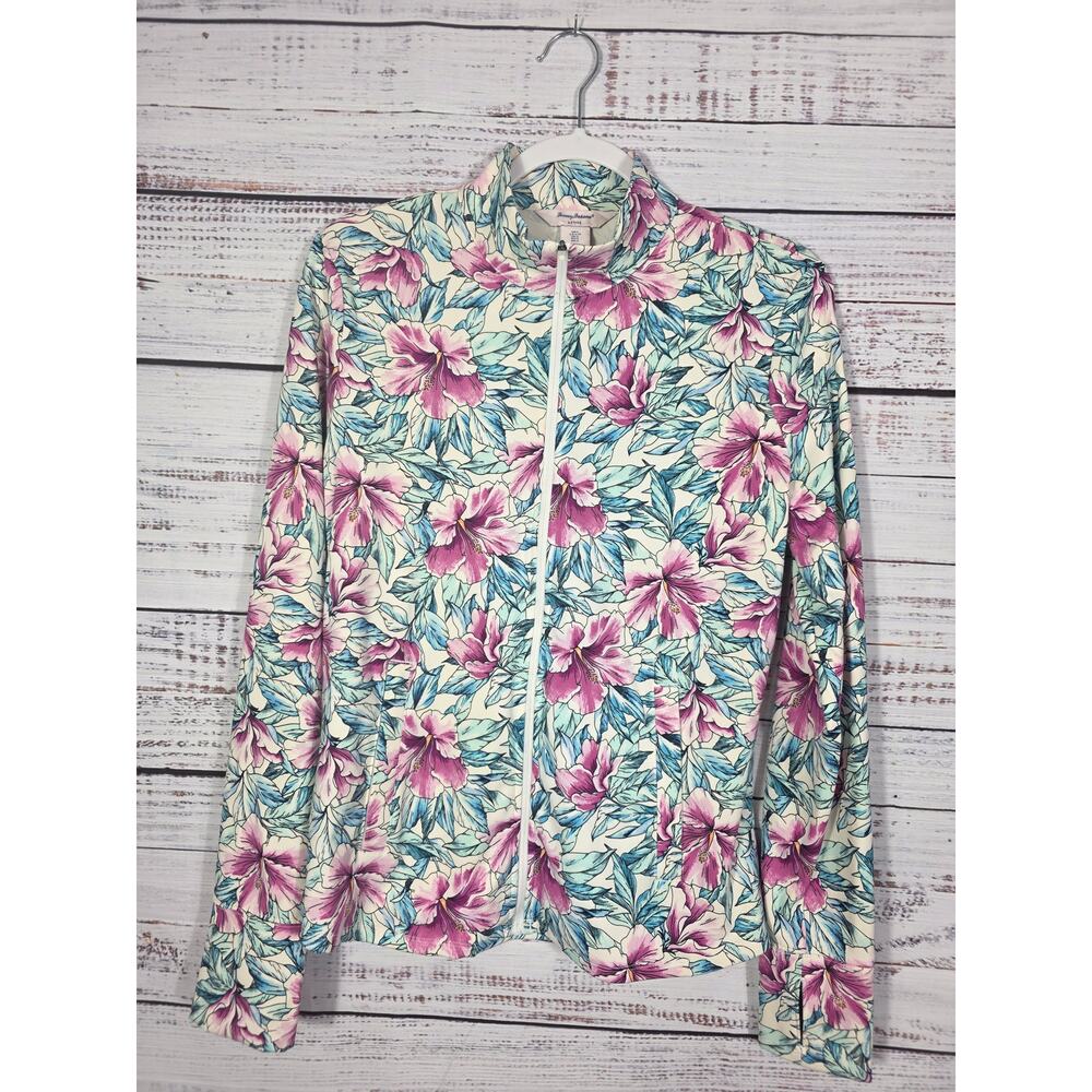 Tommy Bahama Women's Tropical Floral Full Zip Hawaiian Resort Style Size Large